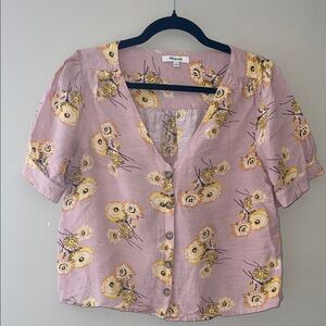 Madewell Linen Blend Lilac Floral Women's Top